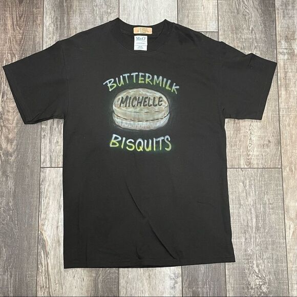 M&O Knits Funny Michelle Bisquit Black T-shirt Airbrushed Size Medium - Picture 5 of 10